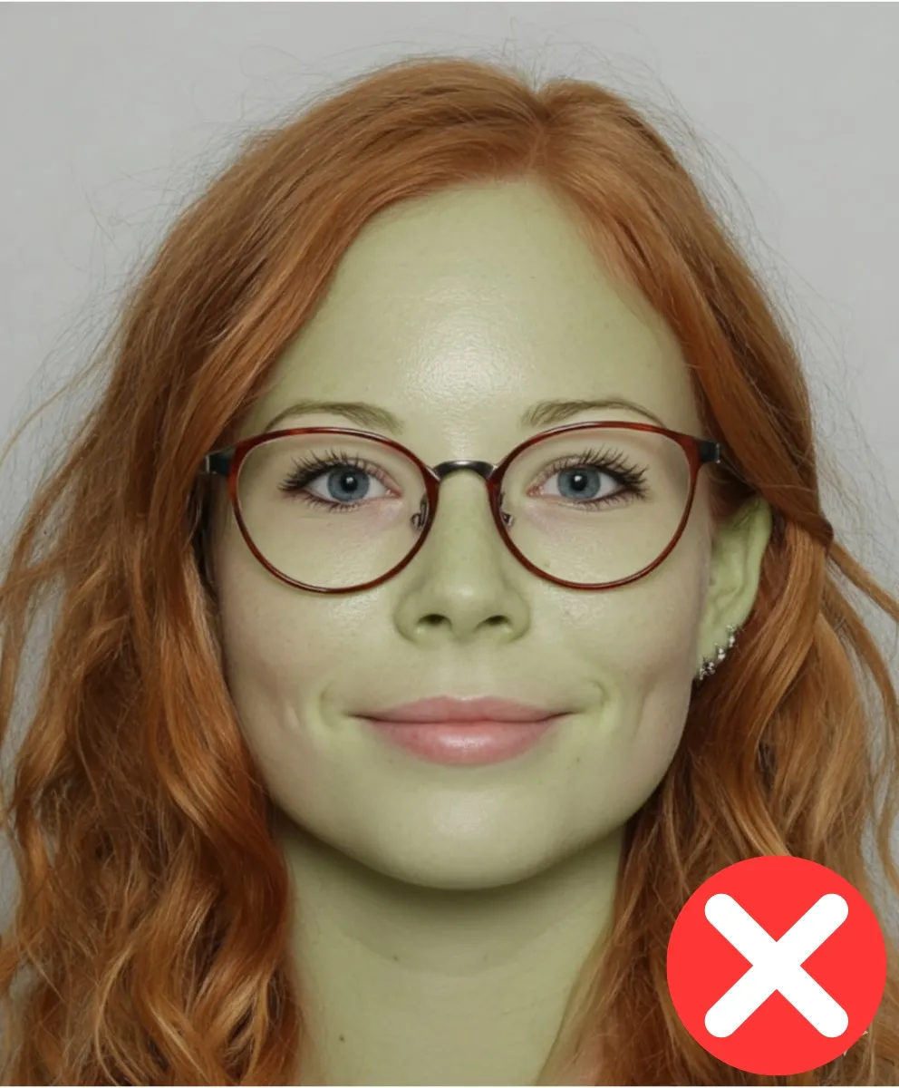 Unnatürliche Hautfarbe im Passfoto